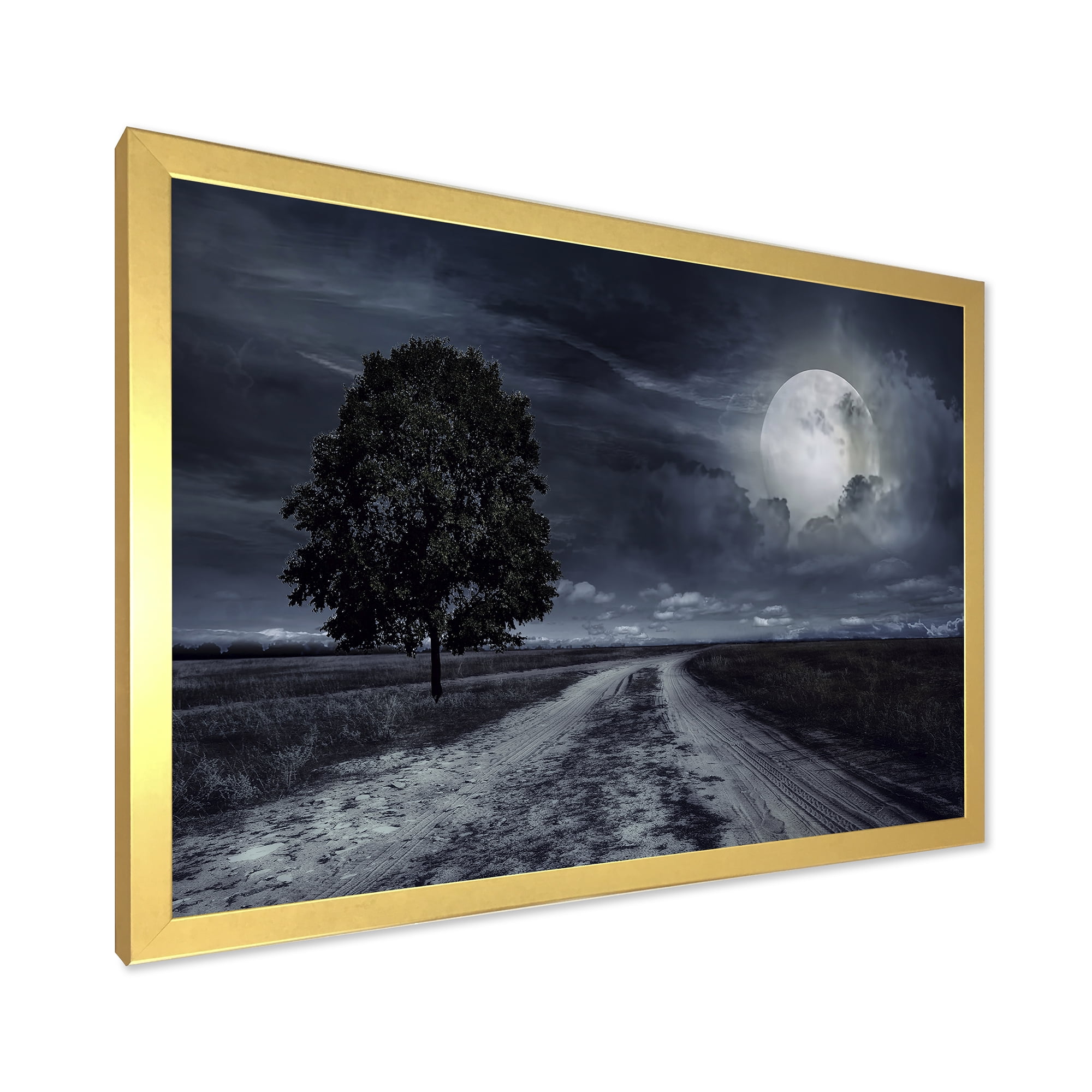 Designart 'A Full Moon Over Paved Road' Nautical & Coastal Framed Art Print