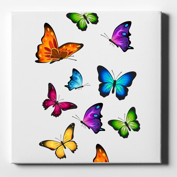 Rainbow Butterflies Butterfly - 10" x 10" - Decorative Canvas Wall Art - White Edge - 5/8" Gallery Wrapped