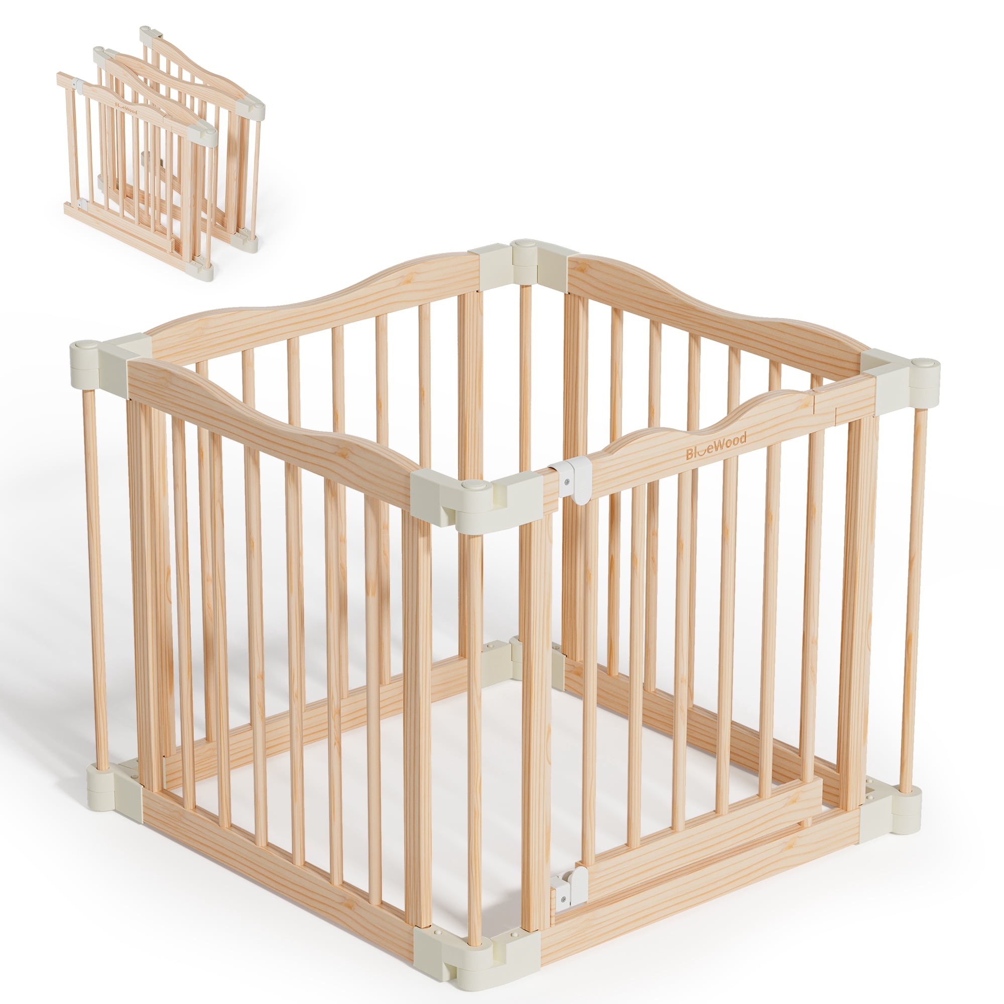 Buballino Natural Wood Baby Playpen - 27.5" Flexible 4-Piece Assembly Set
