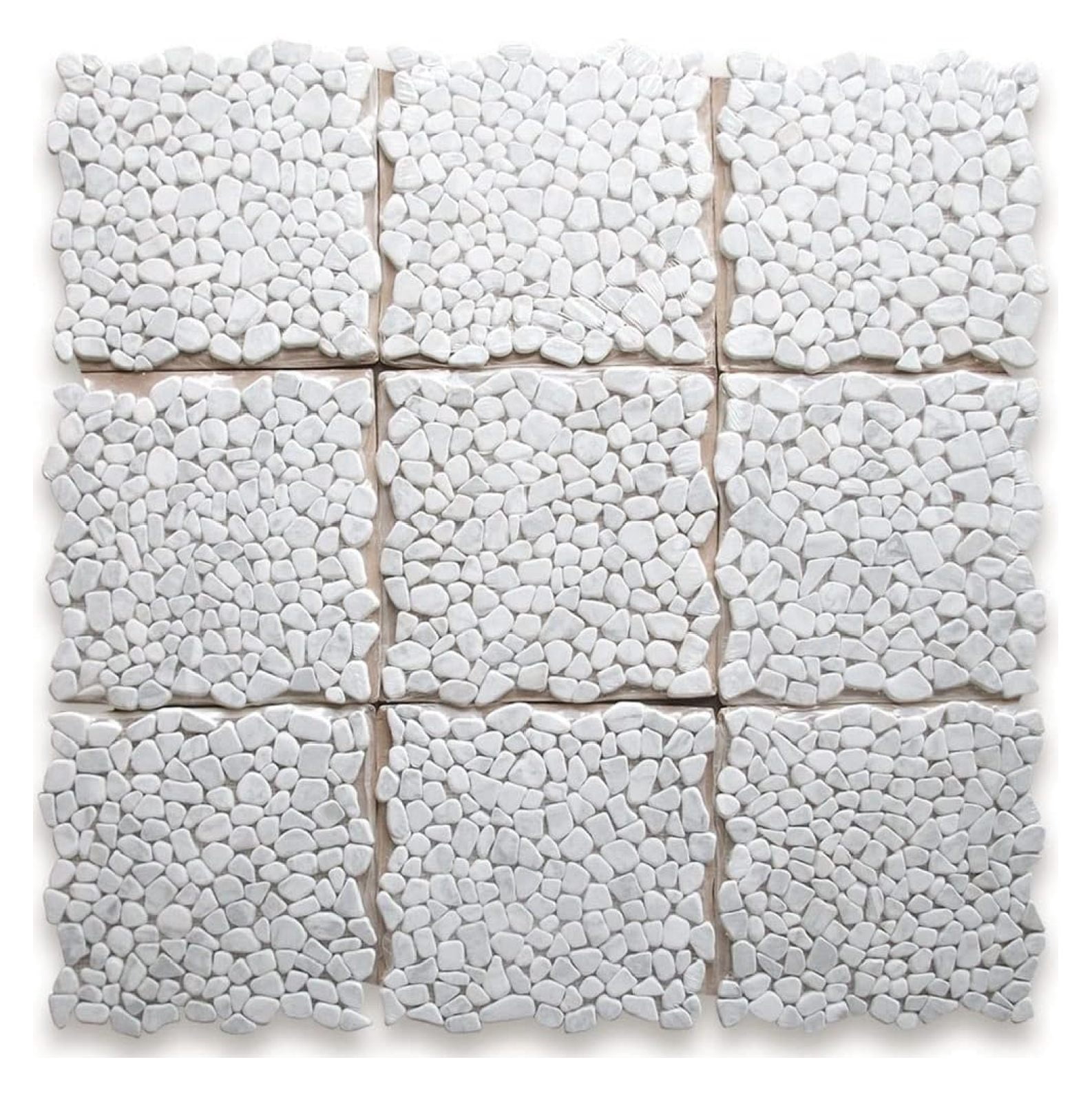 Carrara White Marble Pebble Stone River Rocks Mosaic Tile Tumbled Kitchen Bath Wall Floor Backsplash Shower (1 Sheet)