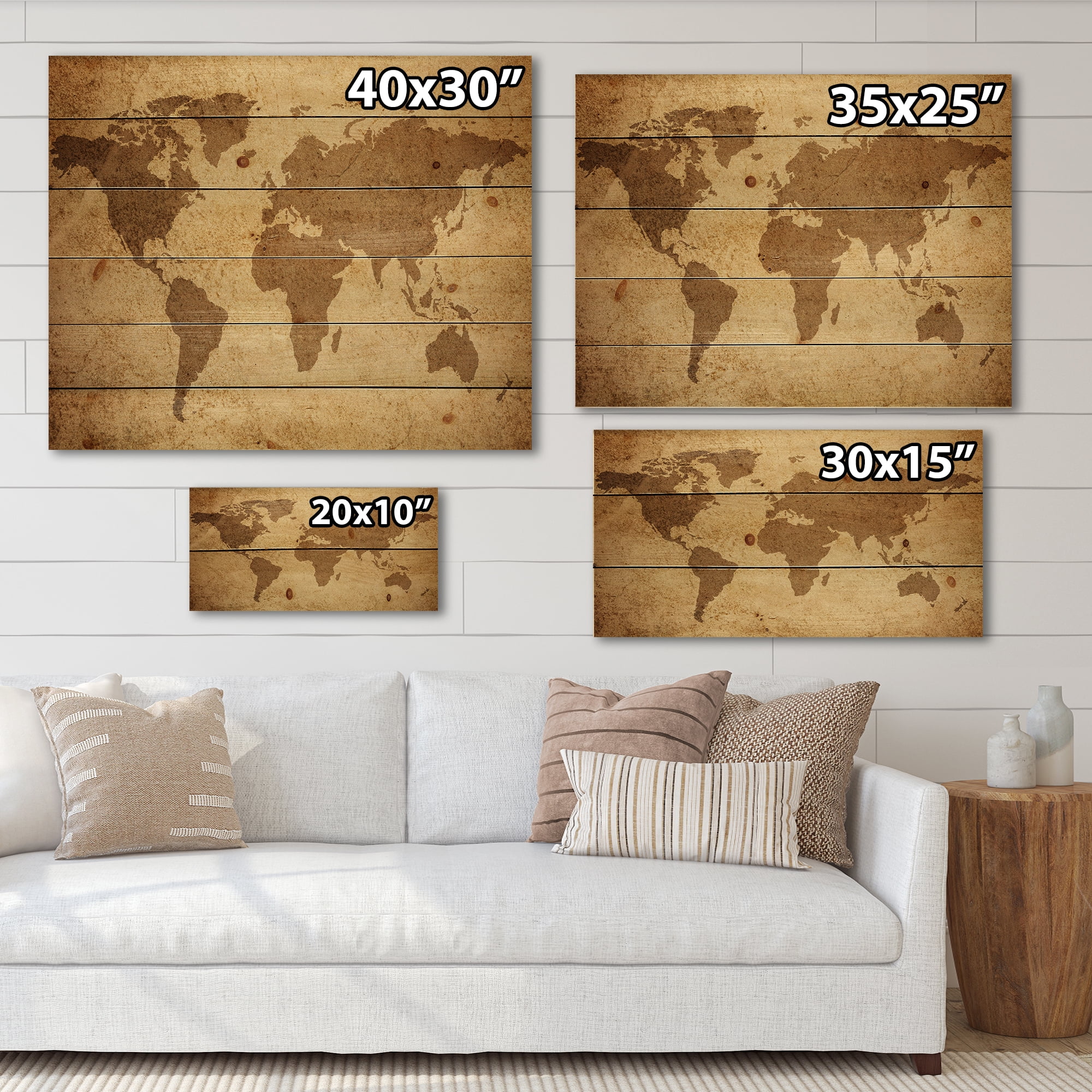 Designart 'Ancient World Map V' Vintage Print on Natural Pine Wood