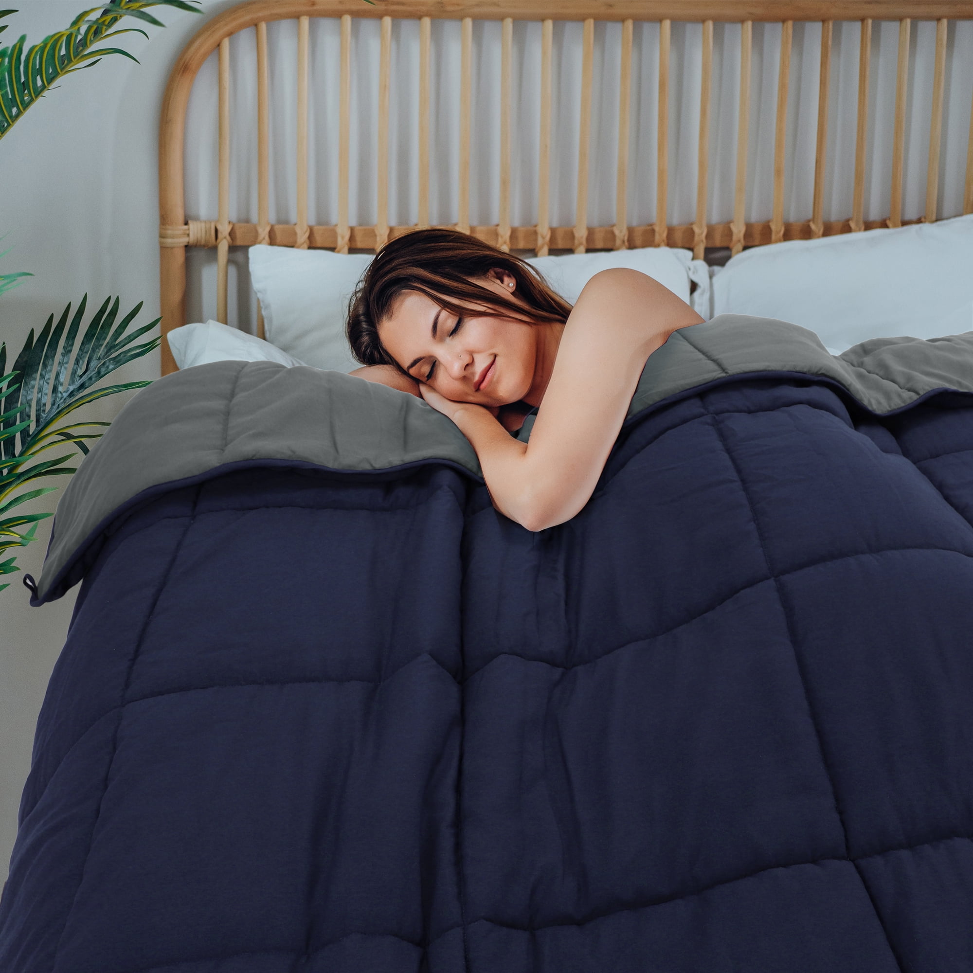Unique Bargains Quilt Lightweight Down Comforter Dark Gray/Navy Twin