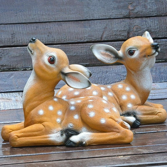 Zerodis Art Craft Ornaments 2Pcs Deer Statue, Durable Animal Model Sika Deer Model, Park Patio Yard For Garden