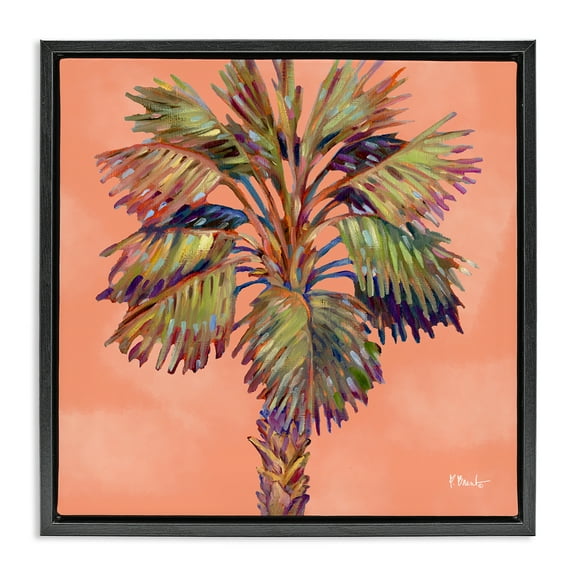 Stupell Industries Bondi Beach Palm Plants & Flowers Painting Black Floater Framed Canvas Art Print Wall Art, 18 x 18
