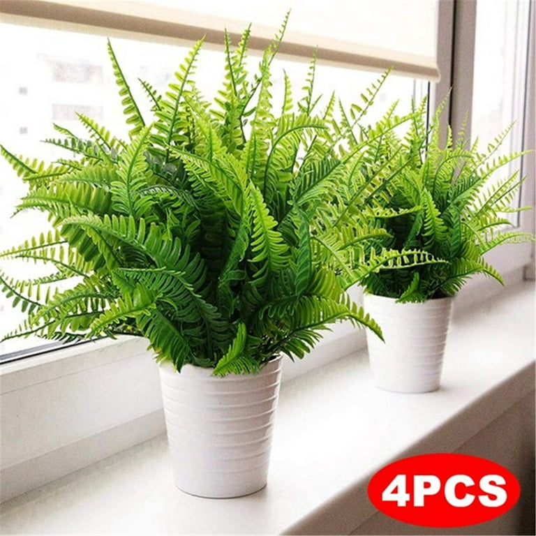 Artificial Boston Fern Plants Bushes 4Packs Faux Plants Shrubs Greenery UV Resistant for Decoration