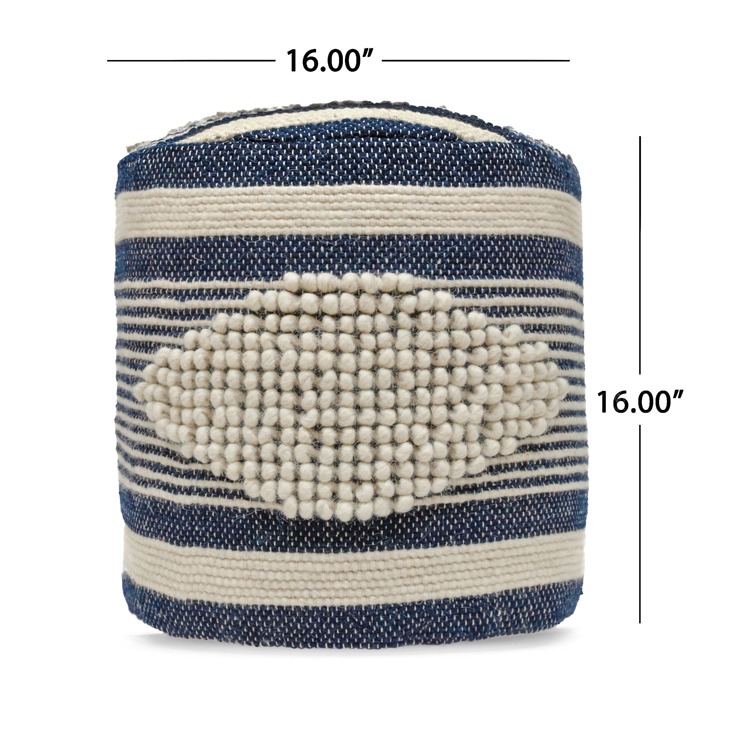 Yoneston Handcrafted Fabric Cylindrical Pouf Chair, Striped Round Pouf for Living Room Bedroom, Blue