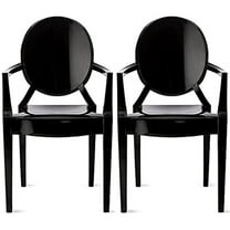 2xhome Set of 2 Modern Plastic Dining Chairs with Arms Stackable Acrylic Vanity Contemporary Accent Side Armchairs, Black