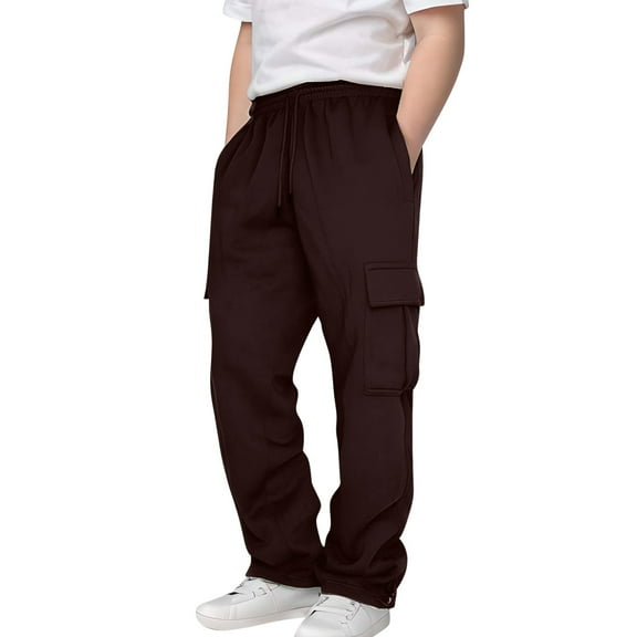 KAUOD Youth Fleece Warm Cargo Sweatpants Boys Girls Baggy Wide Leg Straight Joggers Pants Kids Plain Elastic Waist Pants
