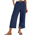 thumbnail image 2 of Axiiglly Linen Pants Women Wide Leg Zipper Button Summer Pants with Pockets Lightweight Beach Boho Cropped Pants, S-3XL, 2 of 6
