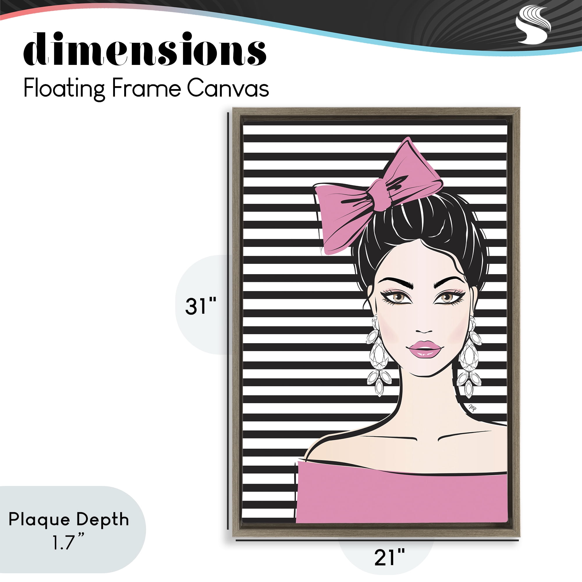 Stupell Industries Girl with Pink Bow & Earrings Brown Framed Floater Canvas Wall Art, design by Martina Pavlova