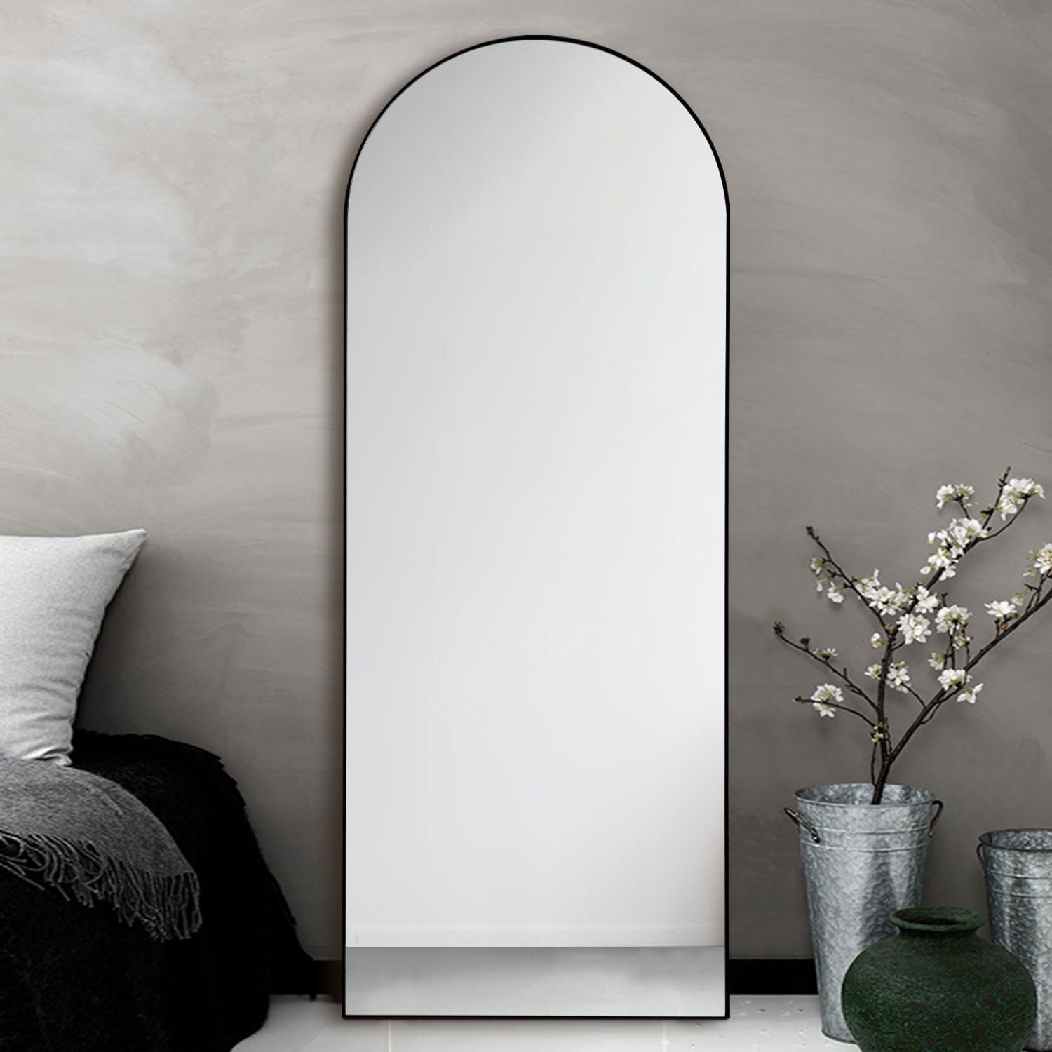 Arch Floor Mirror PS Full Body Mirror for Living Room Bedroom 65"x22",Black