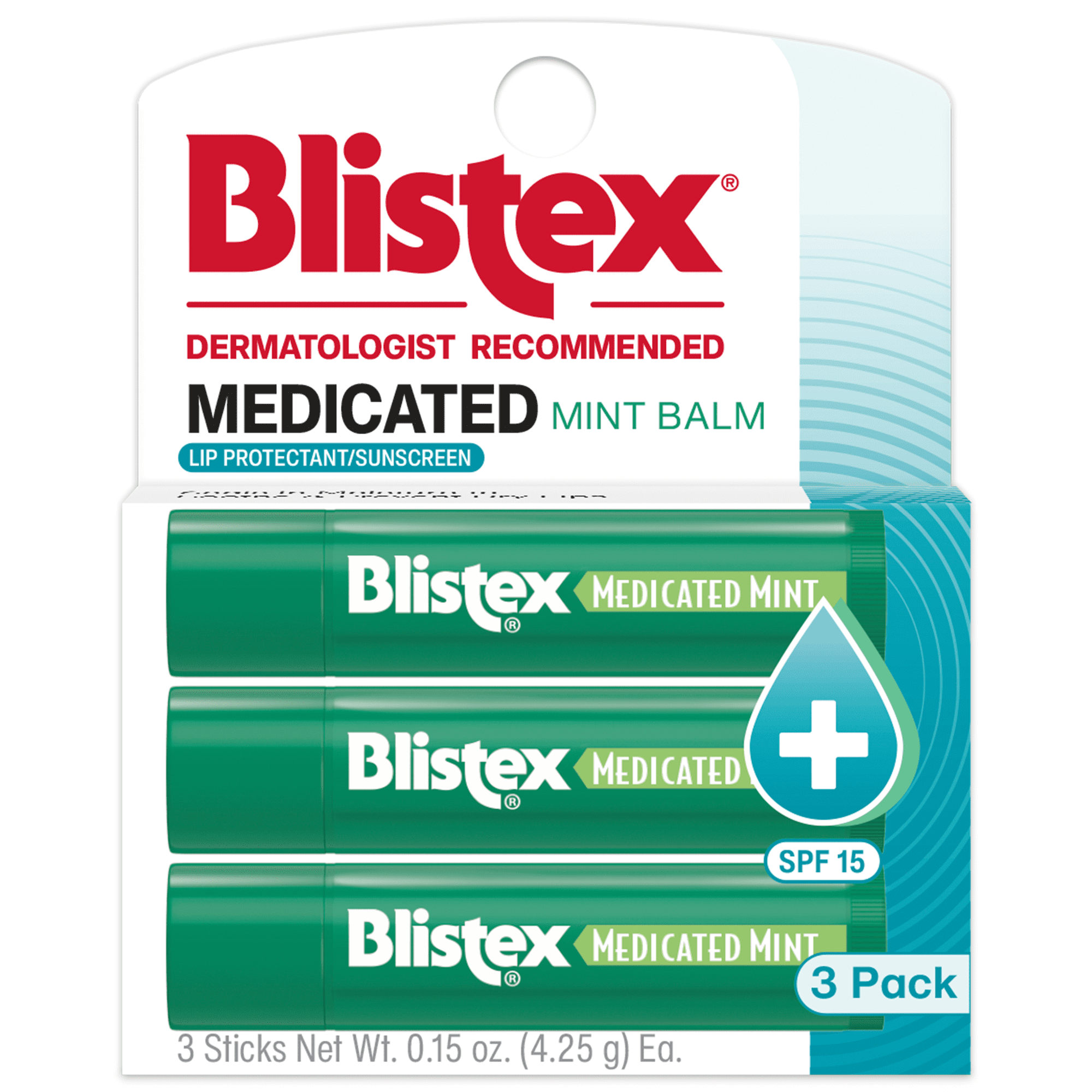 (6 pack) Blistex Medicated Mint Balm Lip Protectant/Sunscreen, SPF 15 Value Pack, 3 count, .15 oz