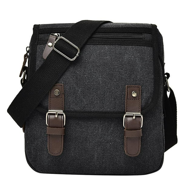 Bolso de mensajer Zulema Satchel de hombro de lona para hombre Vintage Negro