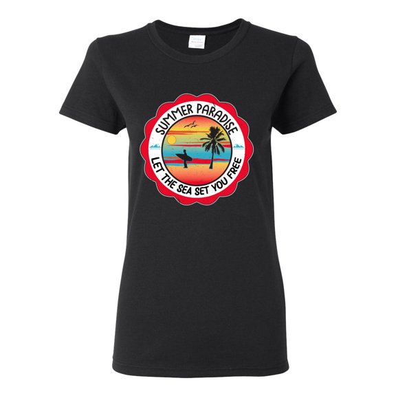 Wild Bobby Summer Paradise Let the Sea Set You Free Women Graphic Tee