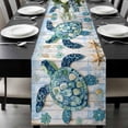 thumbnail image 2 of Boho Blue Sea Turtle Table Runner 13x60 Inch Floral Wood Grain Starfish Vintage Table Runner Non-Slip Dresser Scarves for Holiday Decorations, Party, Dinner and Gatherings, 1 Pack, 2 of 8