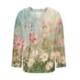 thumbnail image 5 of Aobny Womens T-Shirt Floral Cotton Pink Blouse V-Neck Long Sleeve Women Tops Casual,XXL, 5 of 5