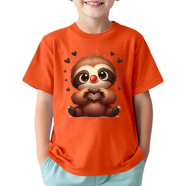 JTieacloth T-Shirt à Col Rond à Manches Courtes pour Enfants Filles, Imprimé Sport Décontracté Confortable, T-Shirts Basiques, Tailles 5-6 Ans