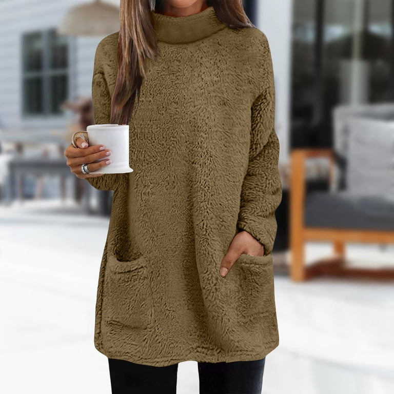 Heavy Fleece Fleece Turtleneck Womens Long High Neck Sweater