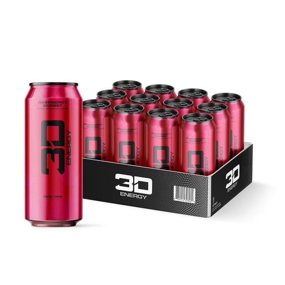 3D Energy Zero Sugar Energy Drink, 200 mg Caffeine, Raspberry Sorbet, 16 fl oz, 12 Pack