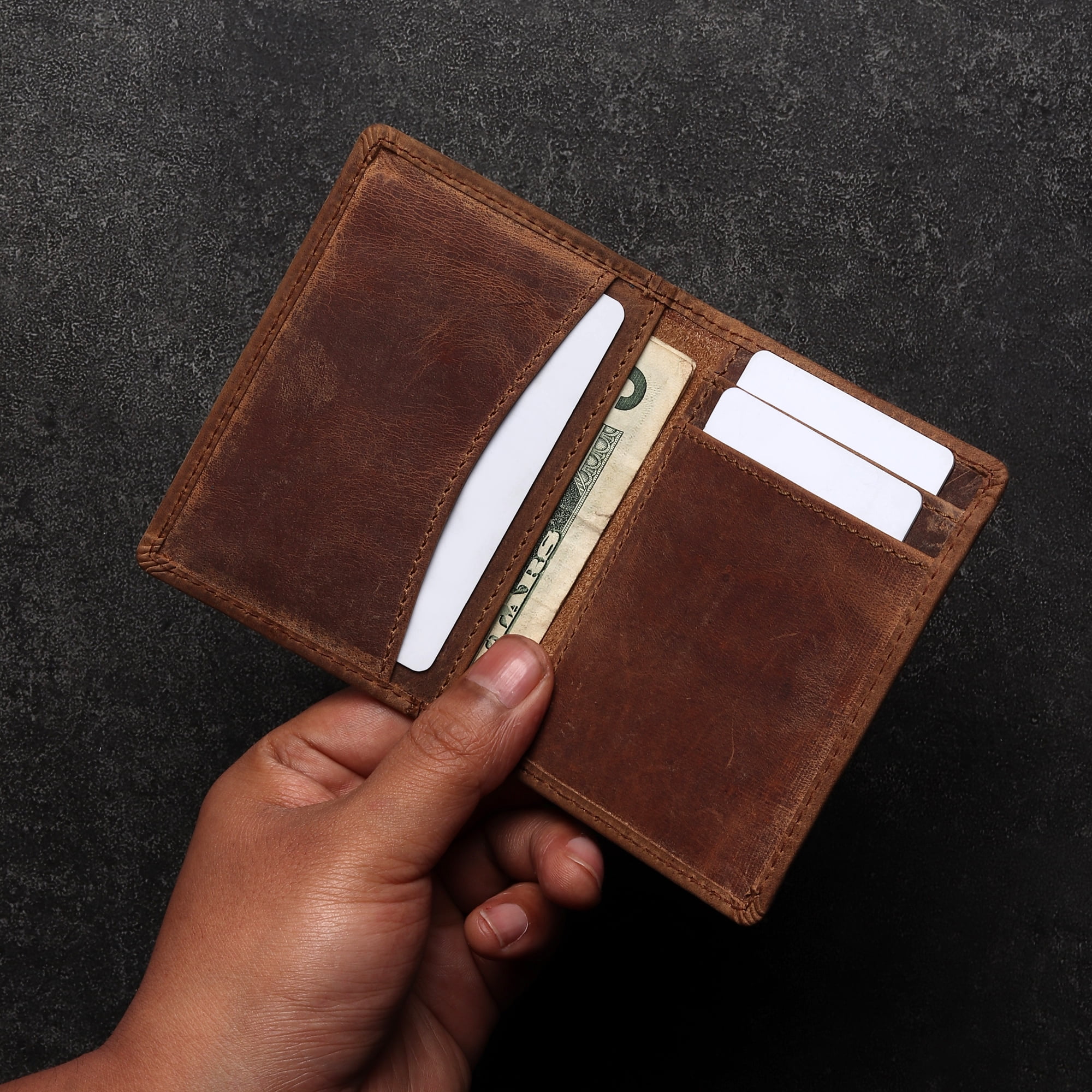 Hunter Leather Minimalistic Credit Card Holder Men Wallet Slim 