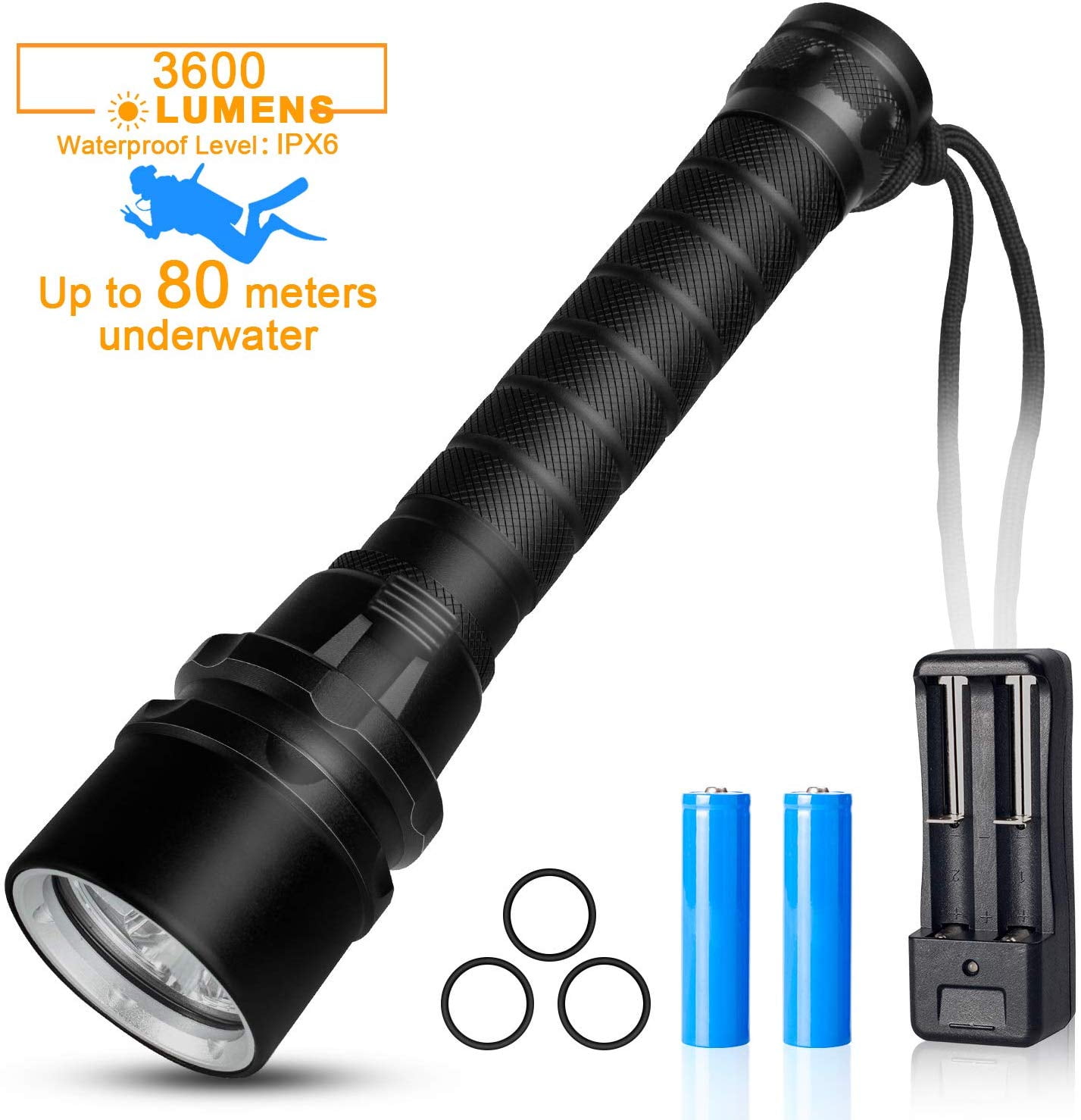 DOTSOG Diving Flashlight,3600 Lumens Underwater Scuba Flashlight