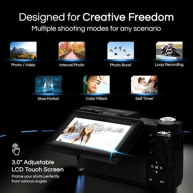 Minolta MND60V 64MP 4K Ultra HD Handheld Camcorder, Digital