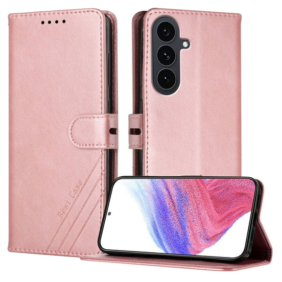 Allytechgroup Flip Case for Samsung Galaxy A17 5G, Wallet Cover with Cards Slots Magnetic Closure PU Leather TPU Interior Shockproof Protective Phone Case for Samsung Galaxy A17 5G, Rosegold