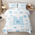 thumbnail image 2 of meiyoeat Cute Bow Letter M Quilt Full for Girls, Watercolor Ribbon Full Bedspread Sets, Blue, 3pcs, 2 of 7