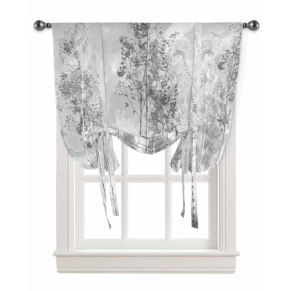 Contemporary Grey Tree Tie Up Curtains for Kitchen Bathroom Bedroom Windows 63 Inch Length, Abstract Art Oil Paiting Balloon Drape Curtains Shade Rod Pocket Drapery Curtain Panel, 46"x63"