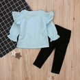 thumbnail image 6 of AUDeals Toddler Girl Clothes Girls Fall Outfits Kids Clothing Winter Long Sleeves Ruffle Hems Top Pant Set, 2 Piece Casual Outfit Set (Blue, 5-6 Years), 6 of 6