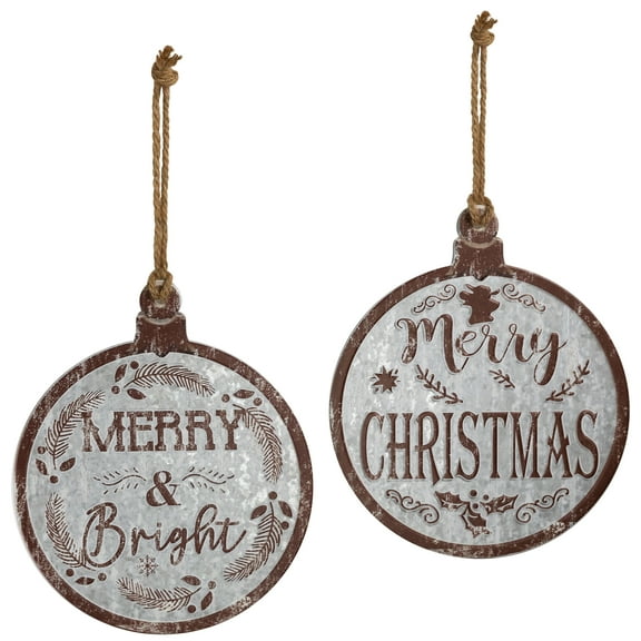 Northlight Merry Christmas and Merry and Bright Wall Signs - 14" - Gray and Brown - Set of 2