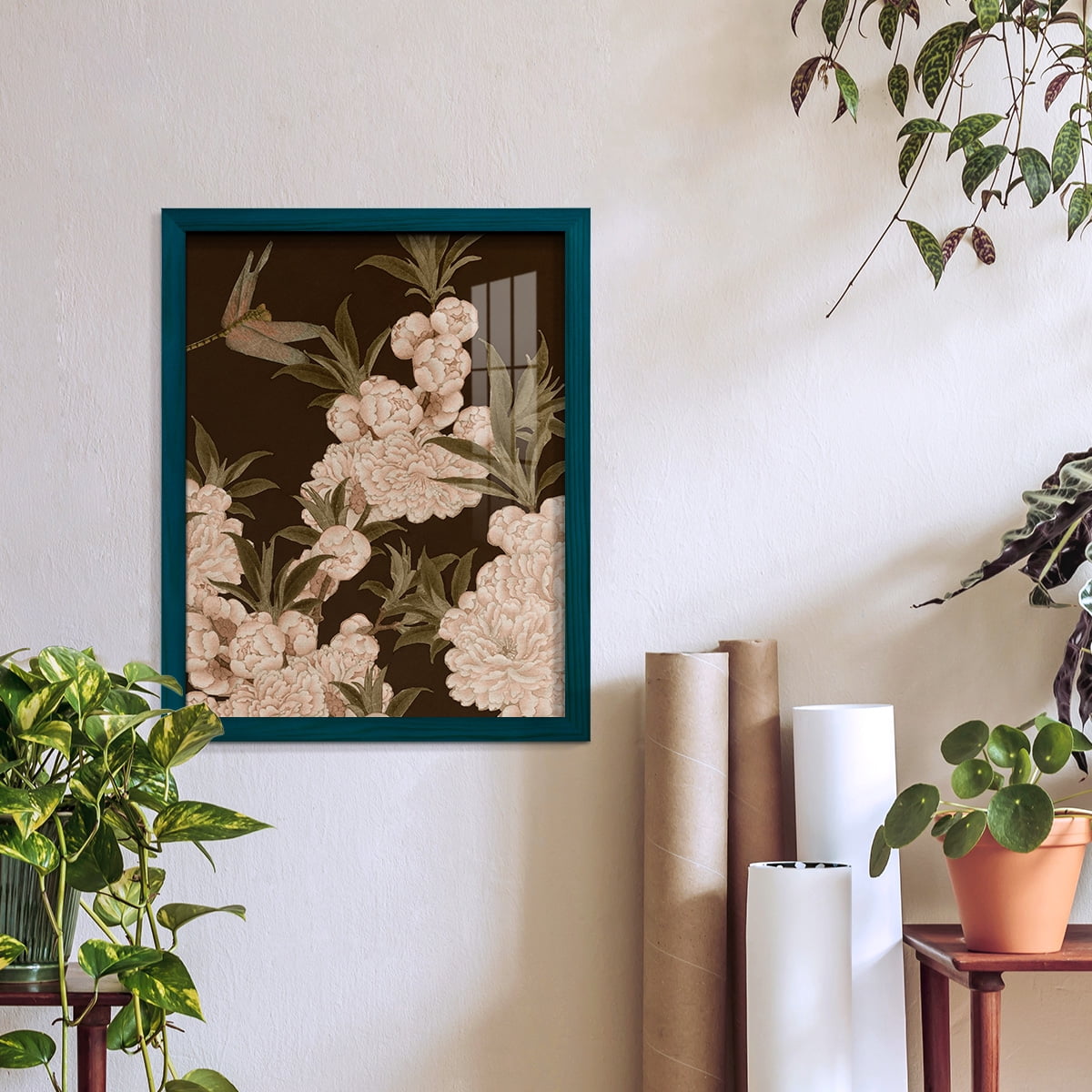 Asian Brocade III - Framed Print w/glass - Ocean Blue