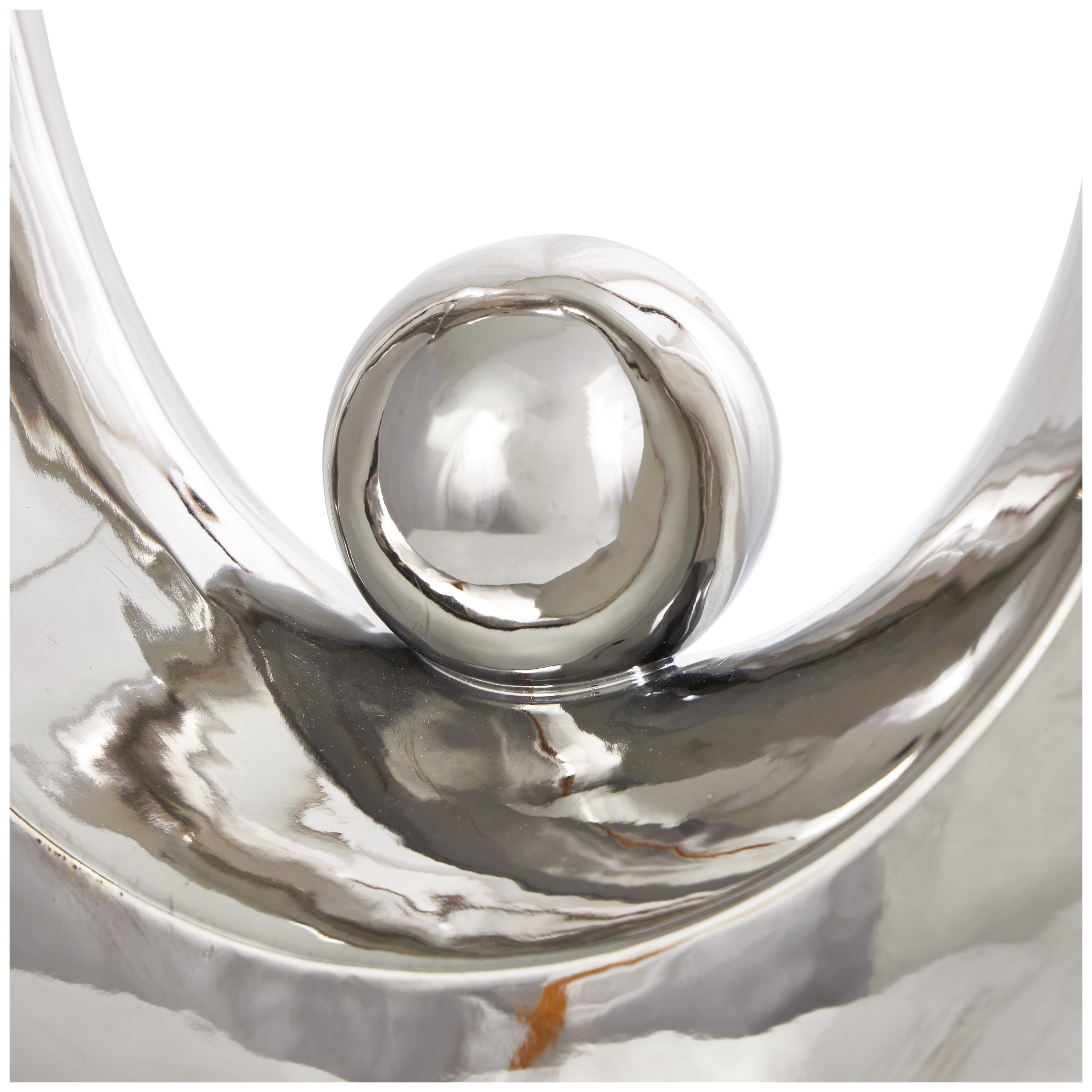 14" x 25" Silver Ceramic Looped Abstract Sculpture with Black Block Base, by DecMode