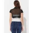 thumbnail image 4 of Satén Shrug Bolero Cap Sleeve Business Open Front Crop Cardigan para mujer Negro M, 4 of 5
