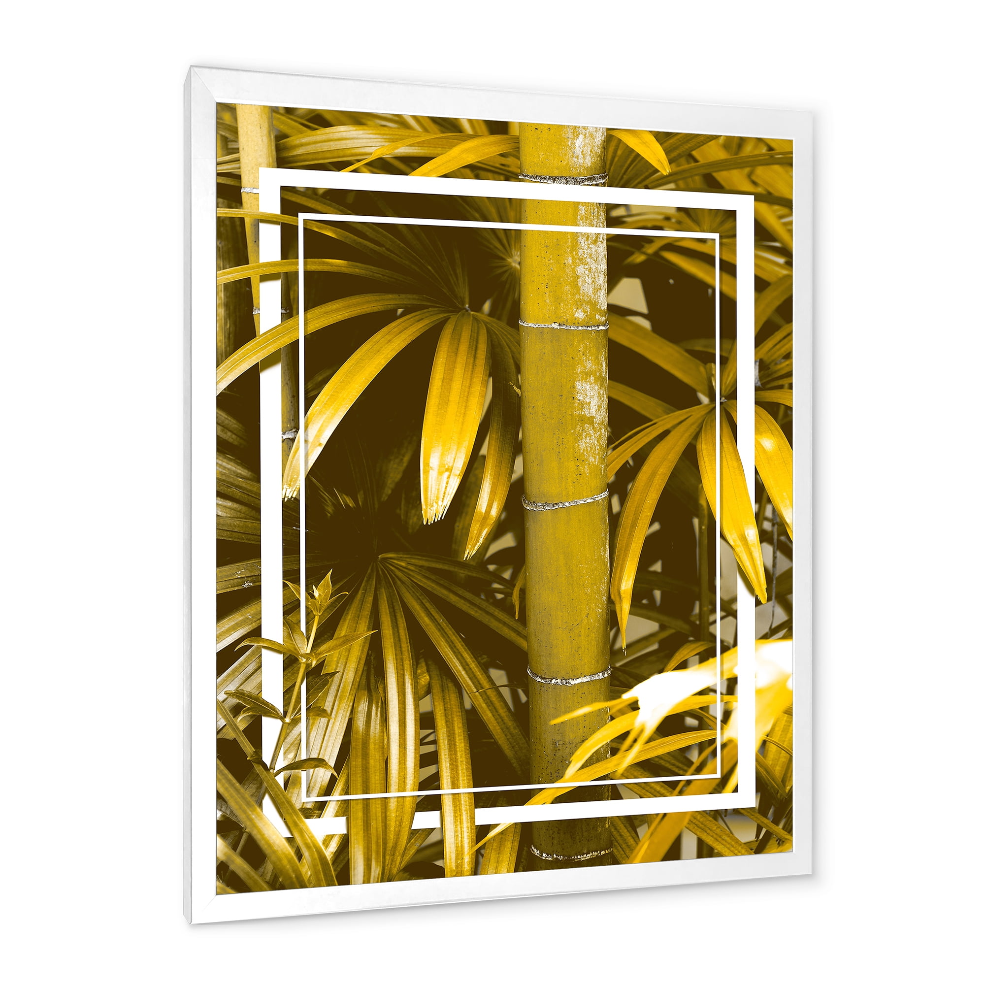 Designart 'Tropical Leaves and Yellow Bamboo' Tropical Framed Art Print