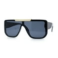thumbnail image 6 of Womens Flat Top Shield Mogul Inset Lens Oversize Rectangle Plastic Sunglasses All Black, 6 of 8