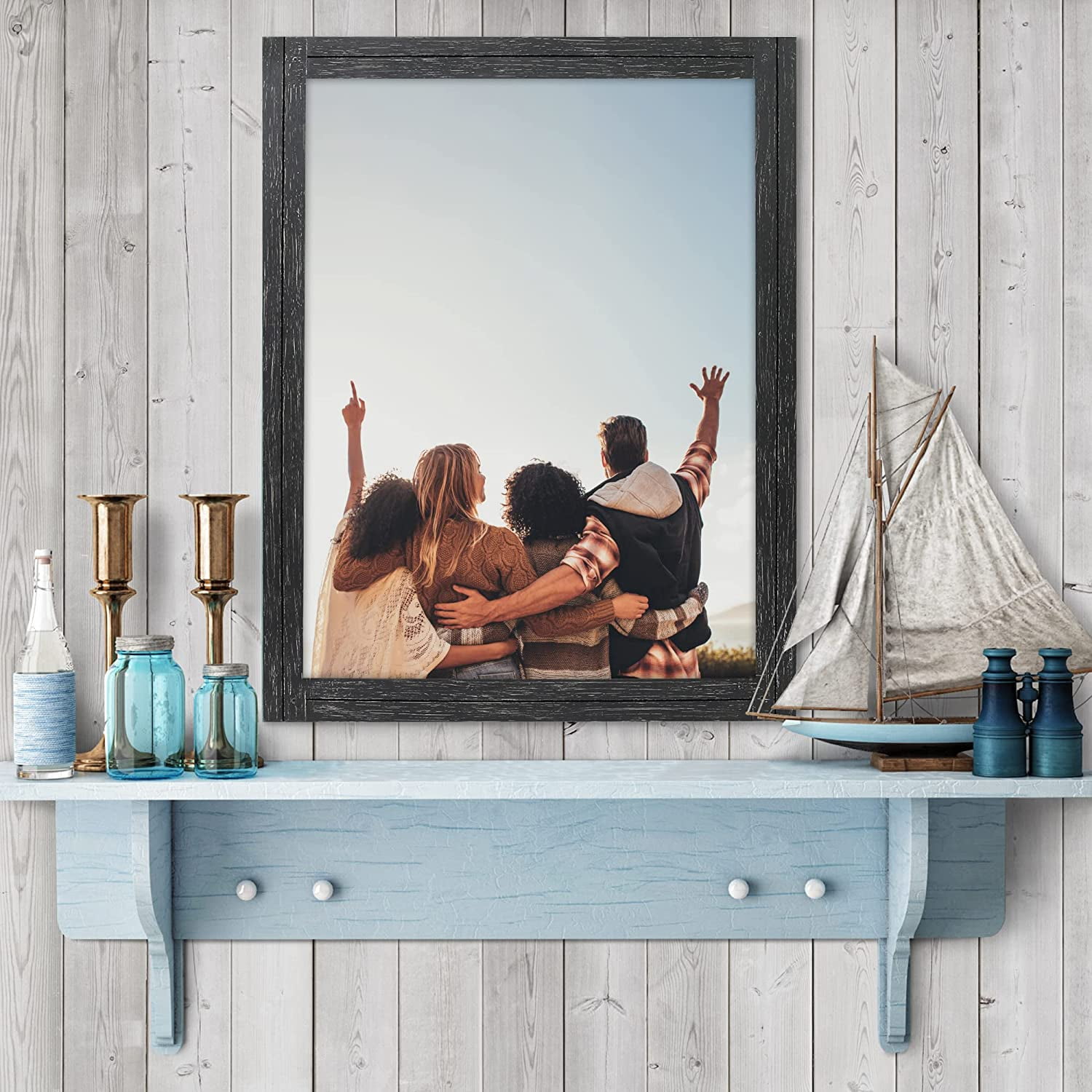 Americanflat 18x24 Rustic Picture Frame in Black with Textured Wood and Plexiglass - Horizontal and Vertical Formats for Wall