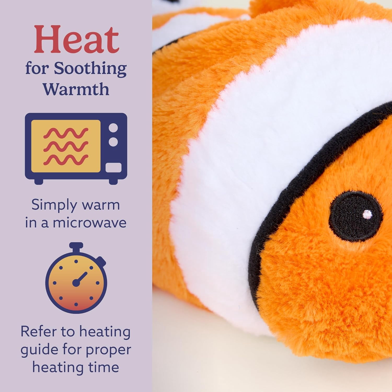 warmies 13” Clown Fish Stuffed Animal, Microwavable Heated Plushies and Weighted Soft Plush Toys