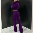 thumbnail image 6 of Brnmxoke Zip-Up Velour Tracksuit Sets Womens 2 Piece Velvet Sweatsuits Cropped Hooded Sweatshirts Sweatpants Jogging Suits Outfits Purple,S, 6 of 7