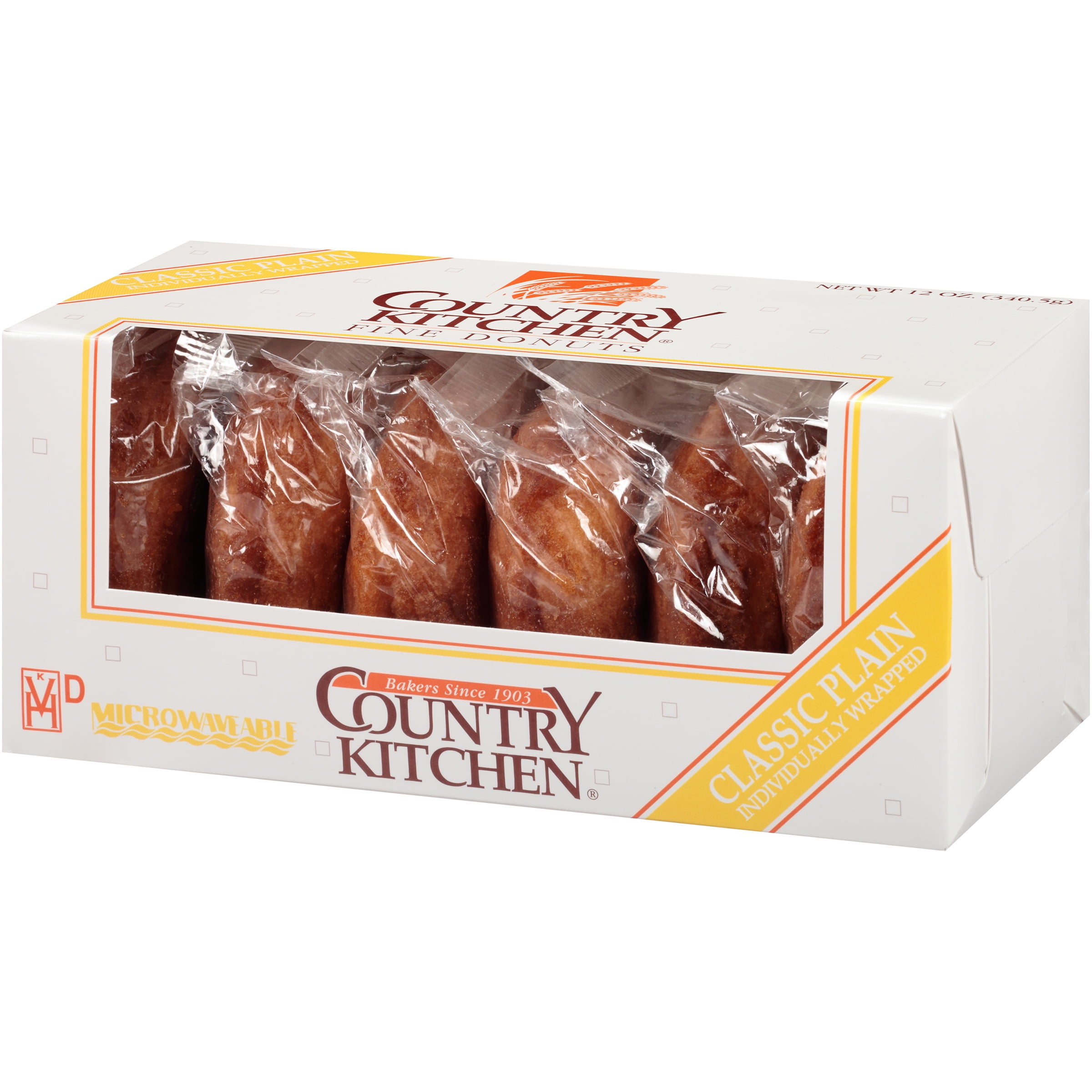 Country Kitchen Classic Plain Fine Donuts, 12 oz,  6 Count Box, Shelf-Stable