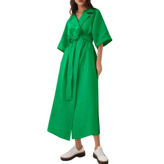 Sngxgn Dresses for Women Front Tie Cap Sleeves V Neck Midi Bodycon Dress(Green,S)