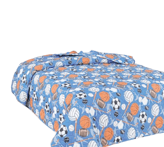 3-Piece Full Patchwork Sport Blue for Kids Microfiber Bedding Quilt Set, 1 Print Quilted Coverlet with 2 Matching Pillow Shams Included