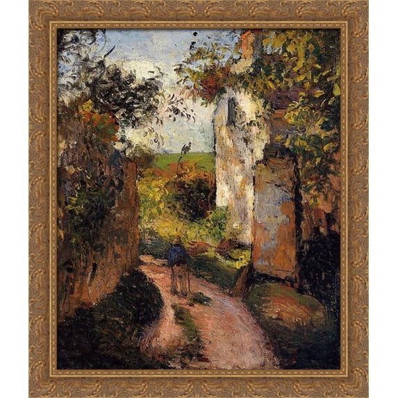 A Peasant in the Lane at Hermitage, Pontoise 28x32 Large Gold Ornate Wood Framed Canvas Art by Camille Pissarro