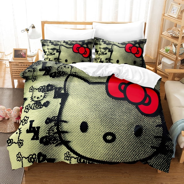 Hello Kitty Housse de Couette, Ensemble de Literie, Impression 3D, Microfibre Douce, Housse de couette-Vinsniv