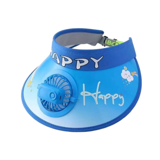 Sombrero con ventilador de refrigeración, ala ancha, gorra de playa, accesorios portátiles Letras azules