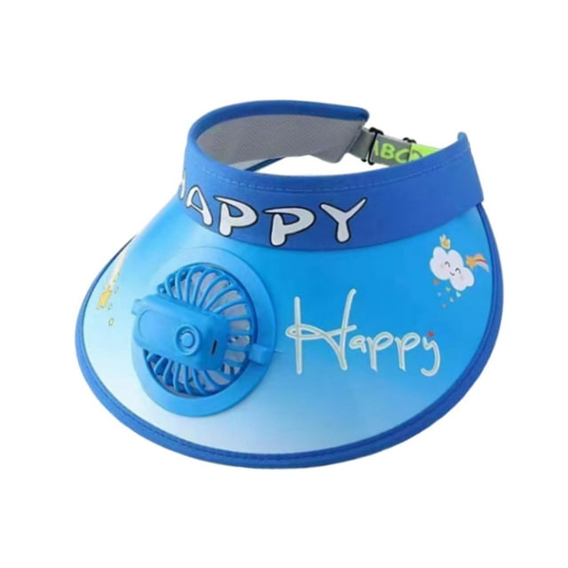 Sombrero de ventilador de refrigeración, gorra de verano portátil de dibujos animados para niños y niñas, viajes, Camping Letras azules
