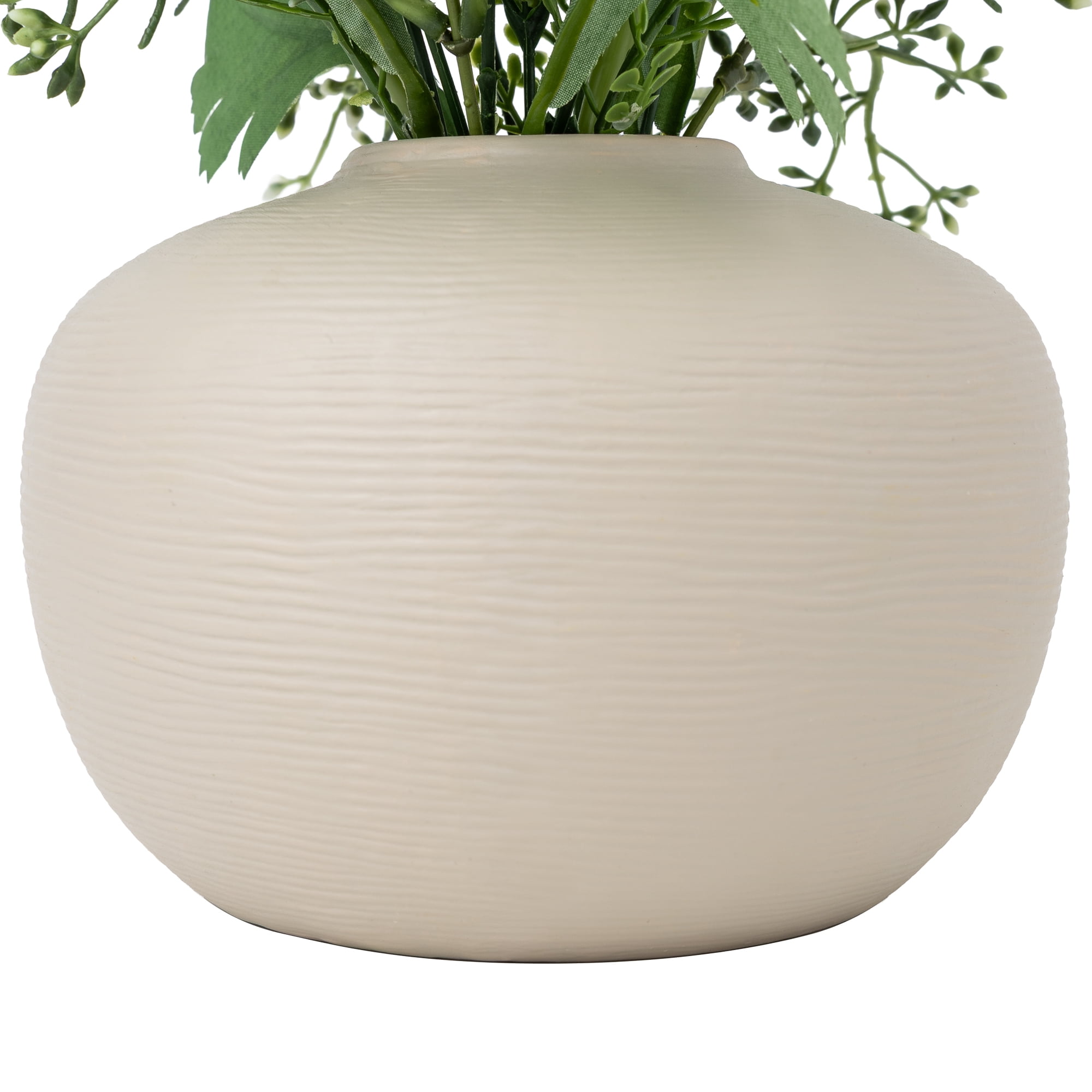 Better Homes & Gardens Tan Ceramic Vase with White Mixed Artificial Floral, 10 in