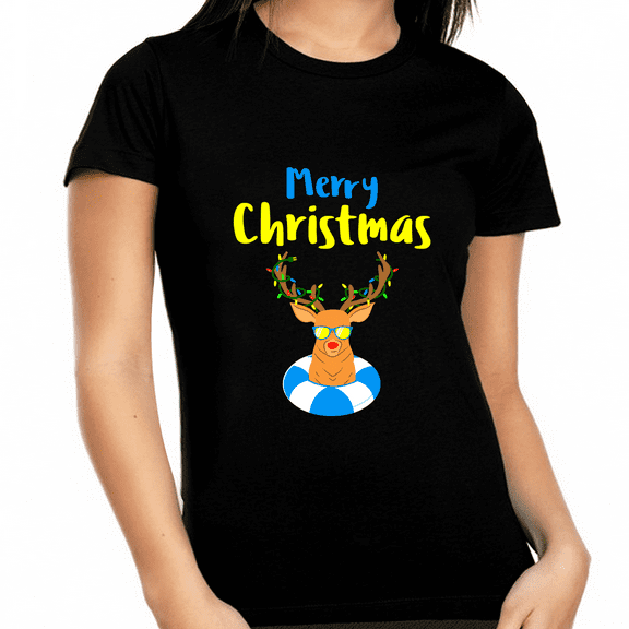 Cute Reindeer Funny Plus Size Christmas Shirts for Women Plus Size Christmas PJs Womens Christmas Shirt