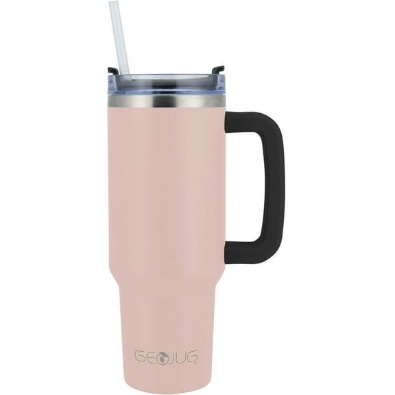 Brentwood Geojug 40-Oz. Insulated Stainless Steel Tumbler Cup with Handle, Lid, and Straw, Black (Pink), CMB-1200PK