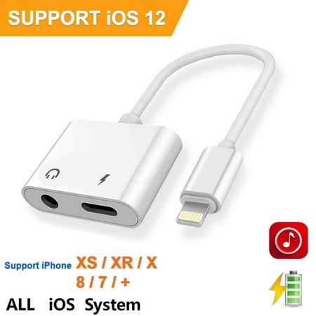 3.5mm Jack Adapter Earphone Aux Audio & Charge Converter for iPhone 7/X/XS/MAX/XR/8/8Plus Car Charge 2 in 1 Support Music and Charge, Suitable for All iOS Systems,